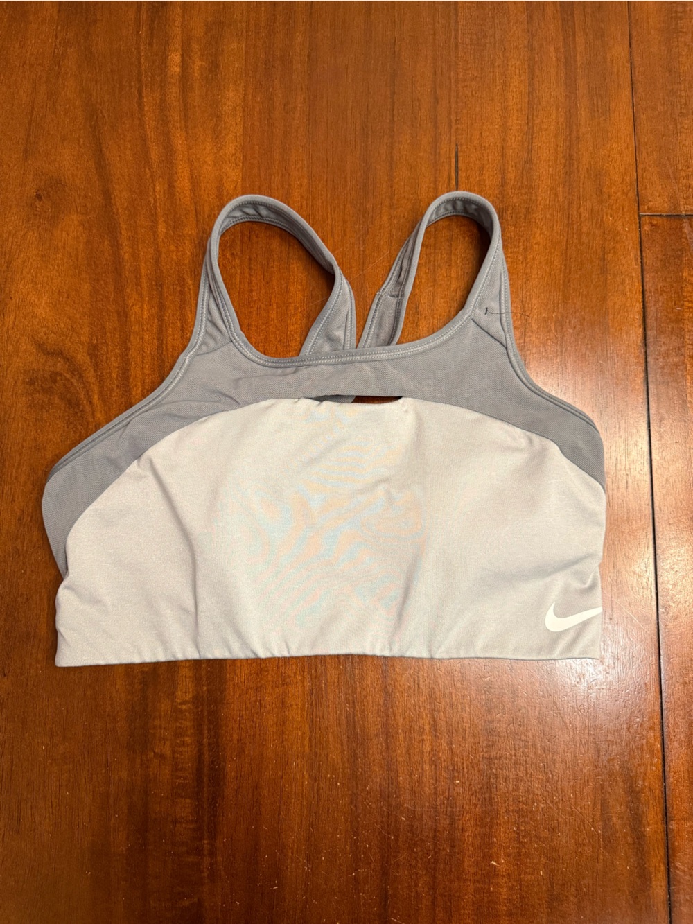 Nike Gray Cross-Back Sports Bra with Coral Logo Band
